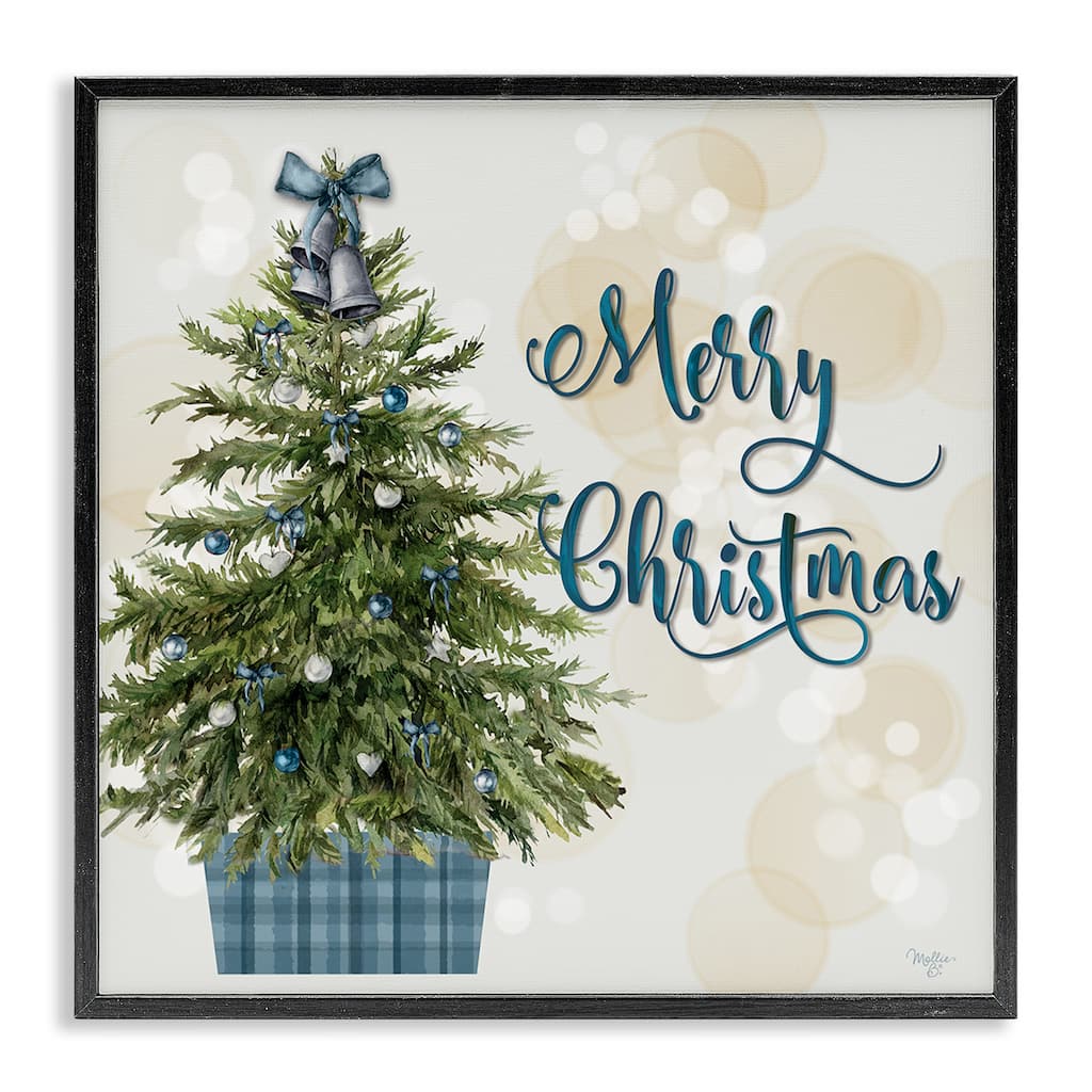 Stupell Christmas Tree in Plaid Stand Framed Giclee Art Design By Mollie B.