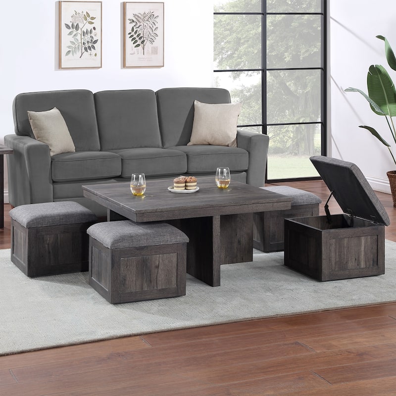 Square Coffee Table with 4 Storage Stools