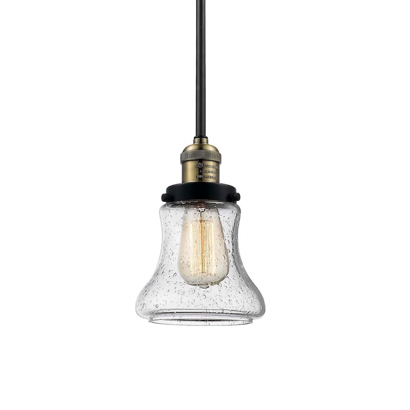 Innovations Lighting Bellmont 7" Wide Mini Pendant - Downrod - Black / Antique Brass / Seedy