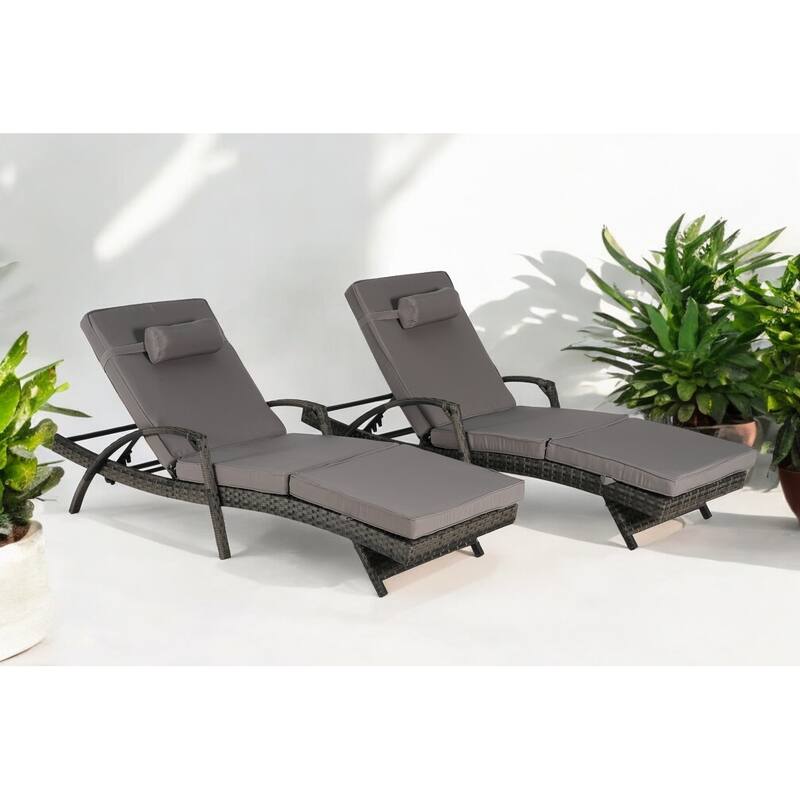 Outdoor Wicker Reclining Lounge Chairs Set of 2 with Cushions – Adjustable, Lawn Chairs for Patio, Poolside, and Garden