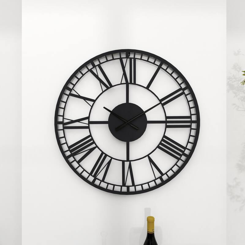 Black Metal Open Cutout Frame Decorative Wall Clock