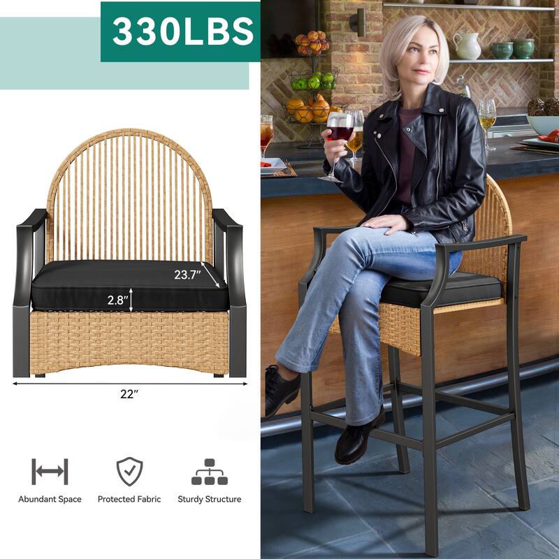 Moasis 3-Piece Outdoor Wicker Bar Height Bistro with Soft Cushions - 3PCS