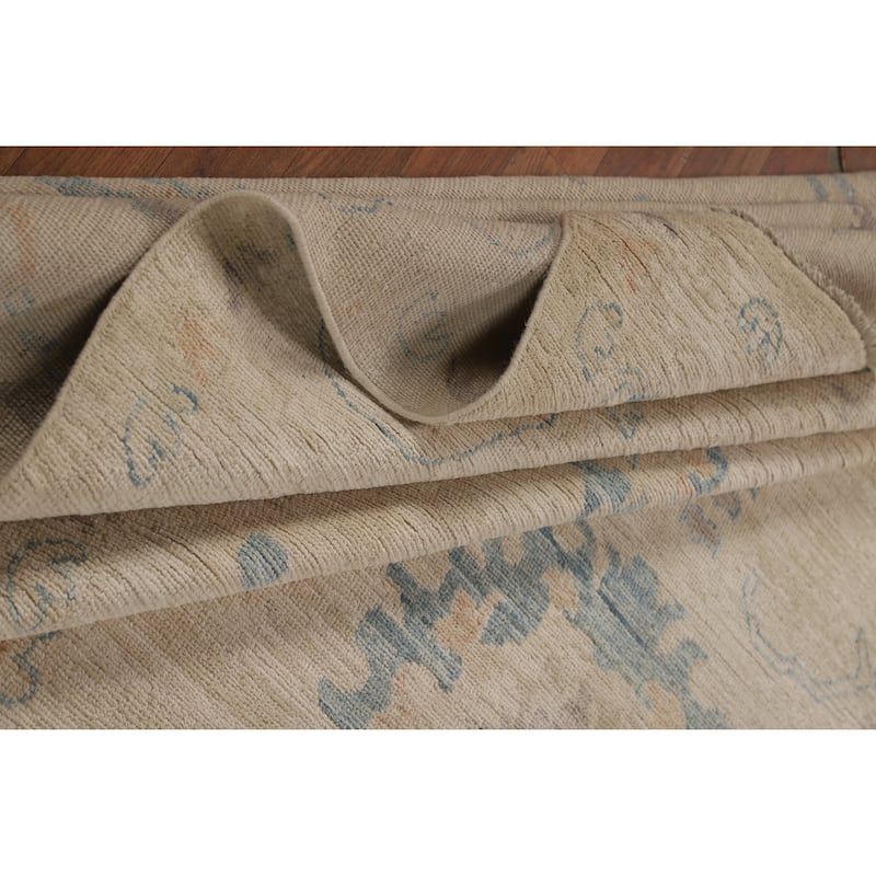 Transitional Beige Oushak Turkish Large Rug Hand-Knotted Wool Carpet - 9'6"x 13'9"