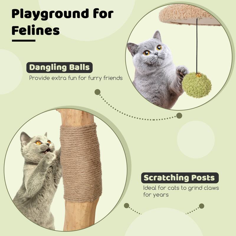 43 Inch Wooden Cat Tree with Padded Top Perch-Green - 31" x 24" x 43"