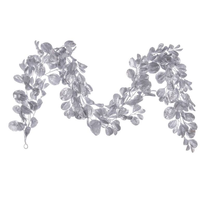 Vickerman 6' Silver Artificial Dogwood Glitter Garland. On Sale Bed