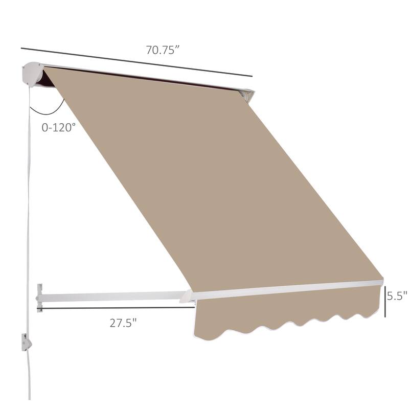 6' Drop Arm Manual Retractable Window Awning Sun Shade Shelter for Patio Balcony Outdoor, Aluminum, Cream White