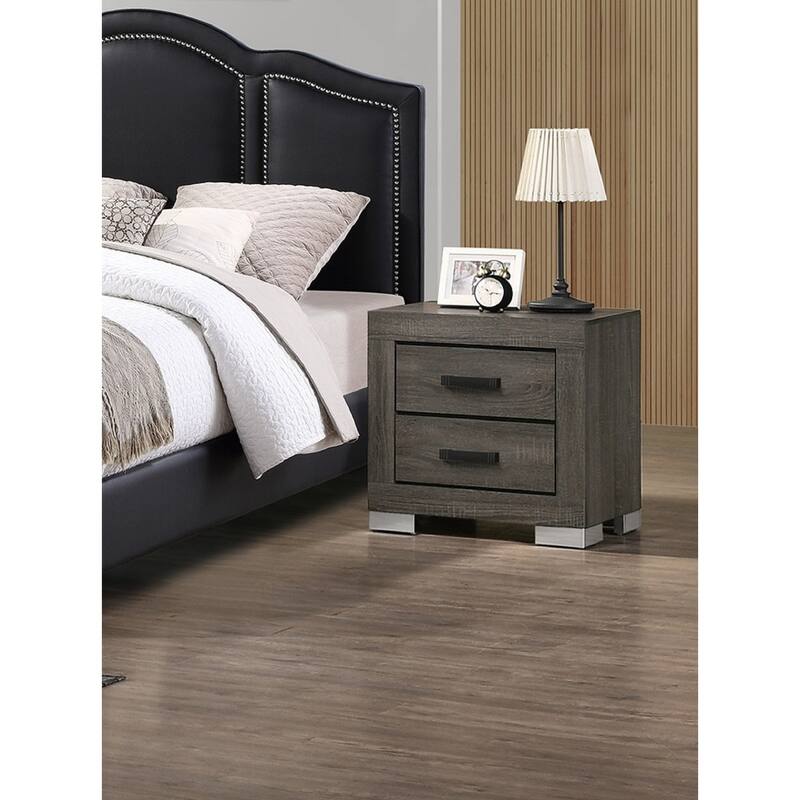 Traditional Grey Wooden Nightstand with Bar Handle Pull