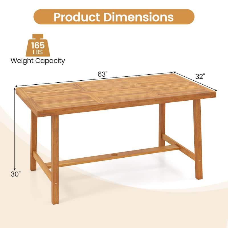 Costway 63" Acacia Wood Dining Table for 6 People with 1.97" Umbrella - See Details