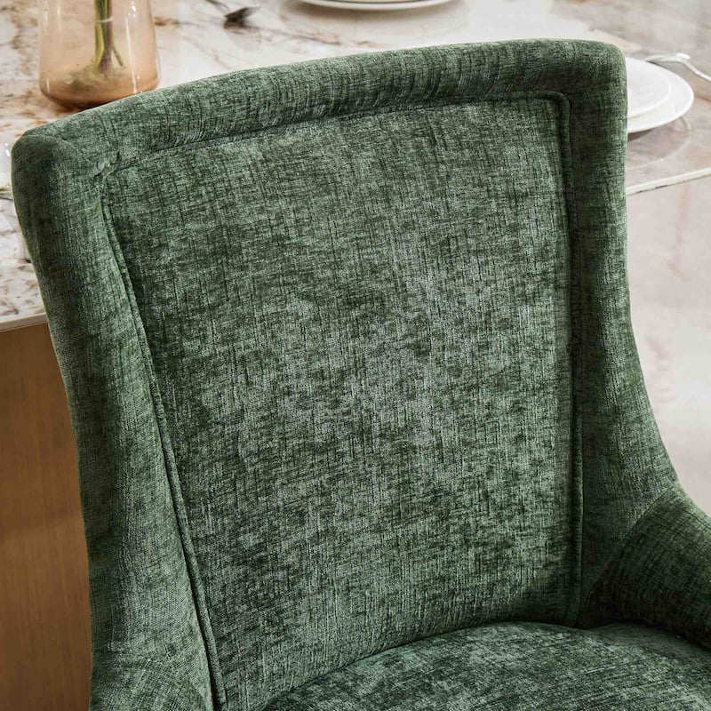 Chenille Dining Chairs, Modern Style with Curved Gold - Plated Legs & Rivet Trim, Green,Set of 2