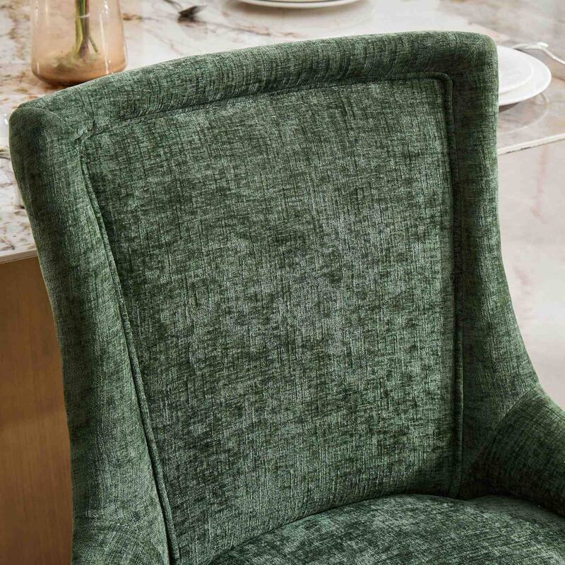 Chenille Dining Chairs,Curved Gold - Plated Legs & Rivet Trim,Accent Seating With Textured Fabric&One-Piece Structure,Set Of 2