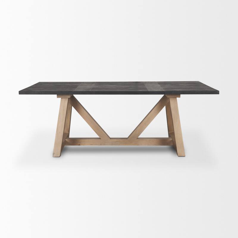 HomeRoots 84" Black and Brown Solid Wood Trestle Base Dining Table - 84.00 in. x 29.50 in. x 42.00 in.