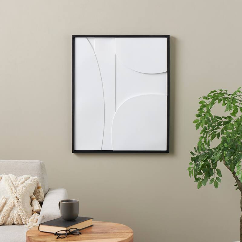White or Cream Wood Geometric Wall Decor with Brown or Black Wood Frame - White