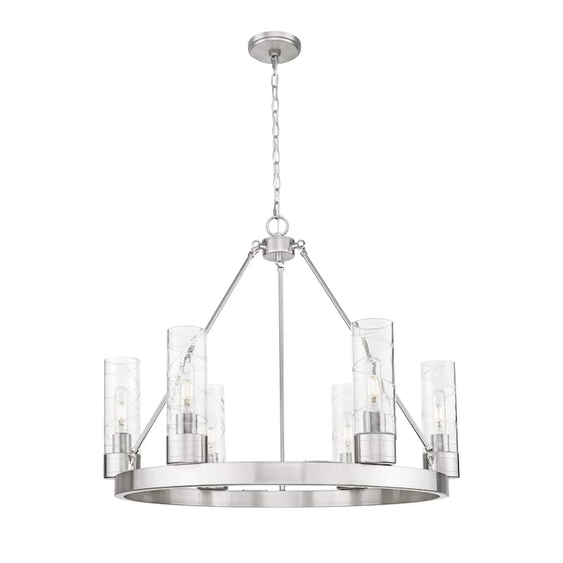 Innovations Lighting Downtown Urban - Boreas - 6 Light 29" Chandelier with 8" Shades - Deco Swirl/Satin Nickel