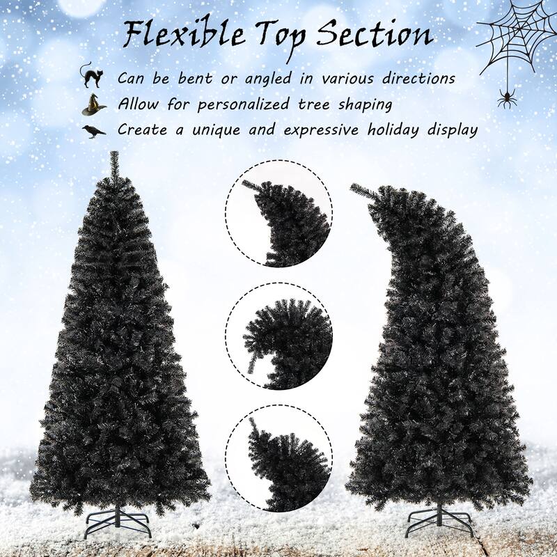Gymax 6/7 FT Artificial Halloween Tree Pre-Lit Black Christmas Tree w/