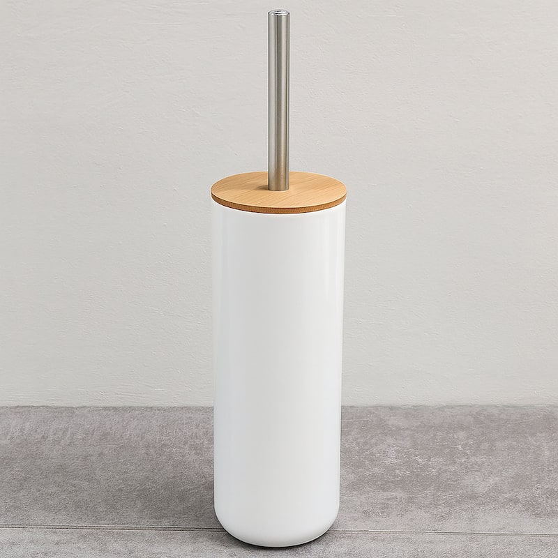 Toilet Brush and Holder Set Grey PADANG Bamboo - 3.8"L x 3.8"W x 14.12"H