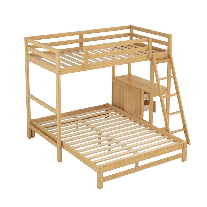 Twin Over Full Bunk Bed with Built-in Desk and Storage Drawers
