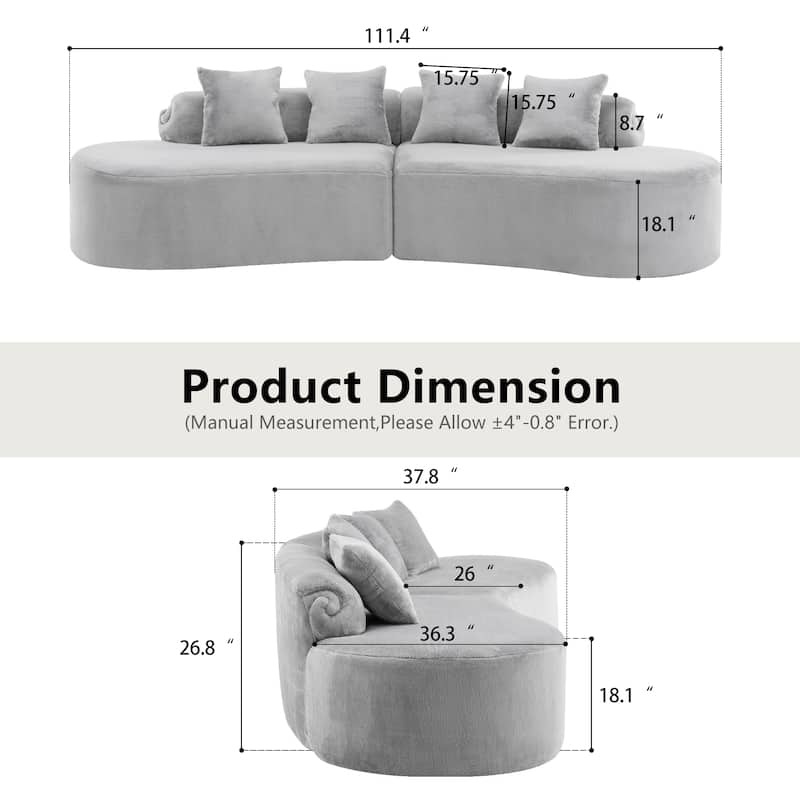 Modern Curved Flannelette Sofa, Simple Multi Seater Couch with Pillows for Living Room Lounge Space