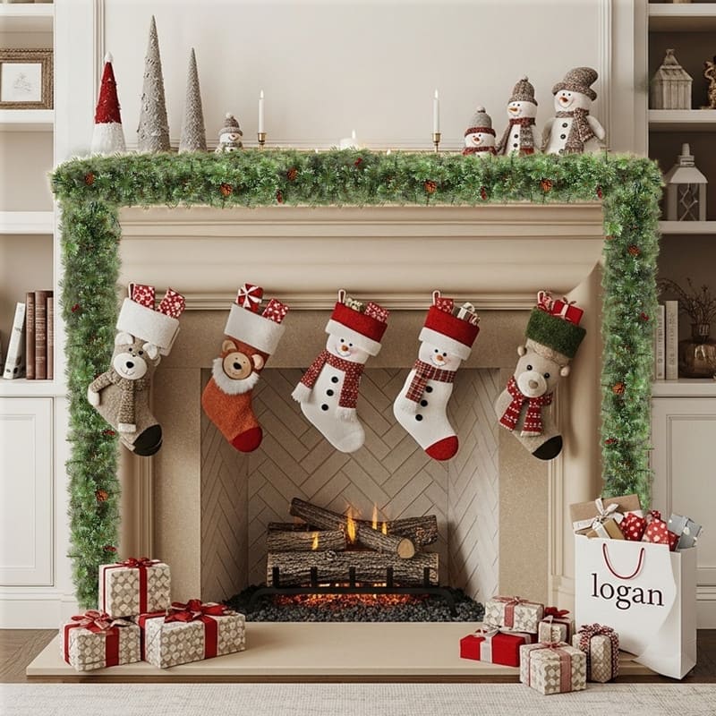 2 Pack 9FT Lighted Artificial Xmas Garland with 200 Warm Lights and 440 Tips and Red Berries