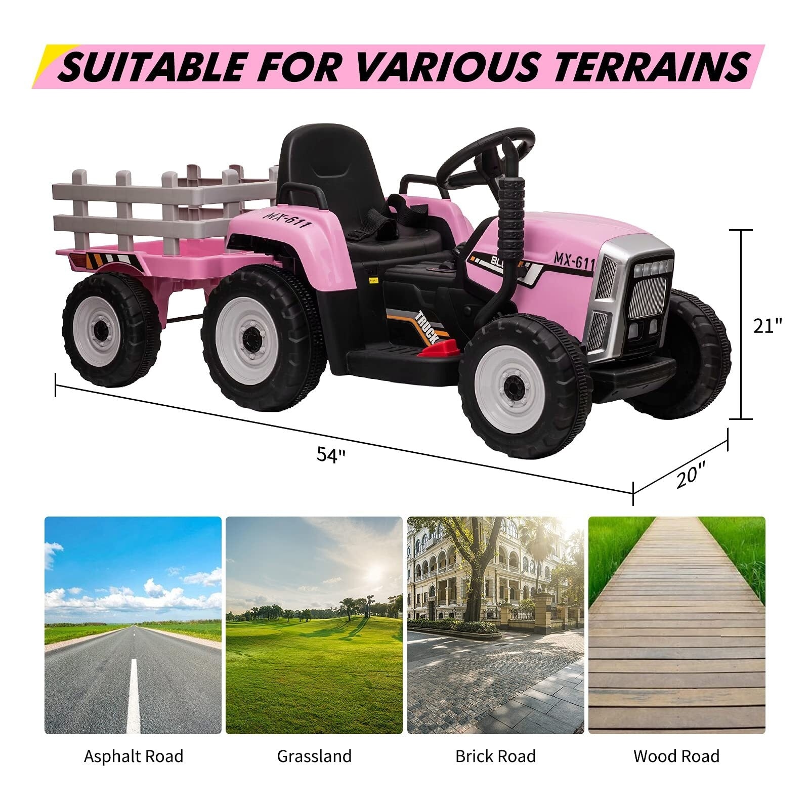 12V Kids Battery Powered Electric Tractor with Trailer Bed Bath