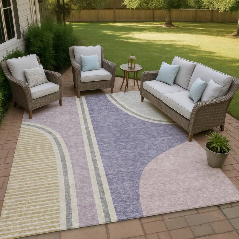 Machine Washable Indoor/ Outdoor Contemporary Keely Chantille Rug - Purple - 9' x 12'