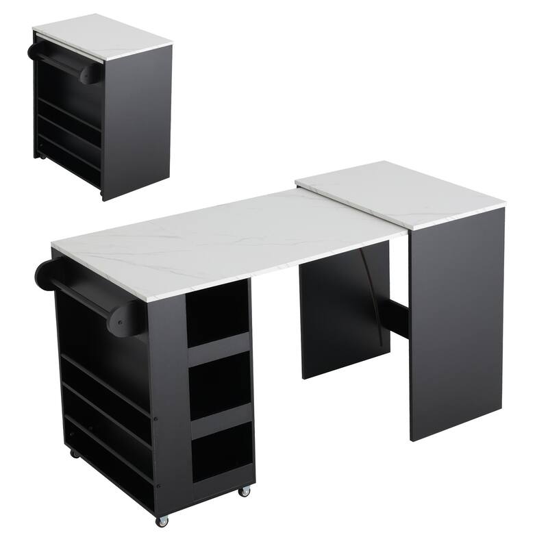 EROMMY Foldable Kitchen Island Table with Storage, Rolling Collapsible Dining & Work Table.