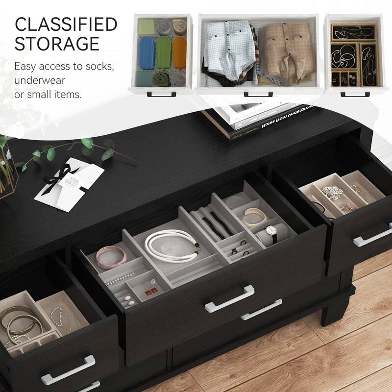 6/7 Drawer Dresser for Bedroom, Modern Wood Chest with Metal Handles, Storage Organizer for Closet