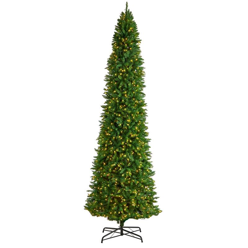 12’ Green Slim Mountain Pine Artificial Christmas Tree Clear LED - over-10-feet