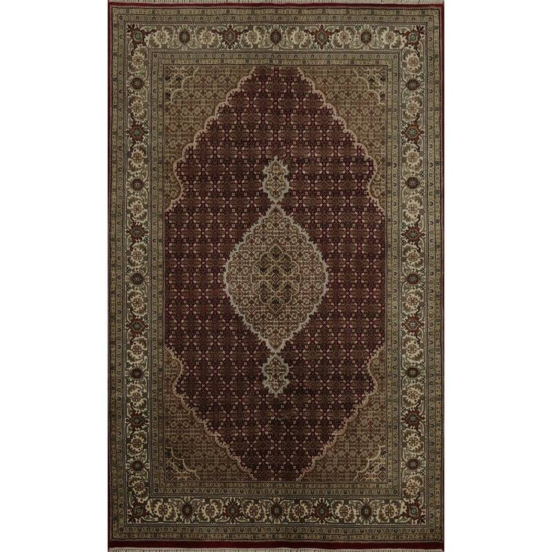 Hand Knotted Oriental 100% Wool Carpet Traditional Floral Red Tabriz Area Rug - 9' 2'' X 6' 2''