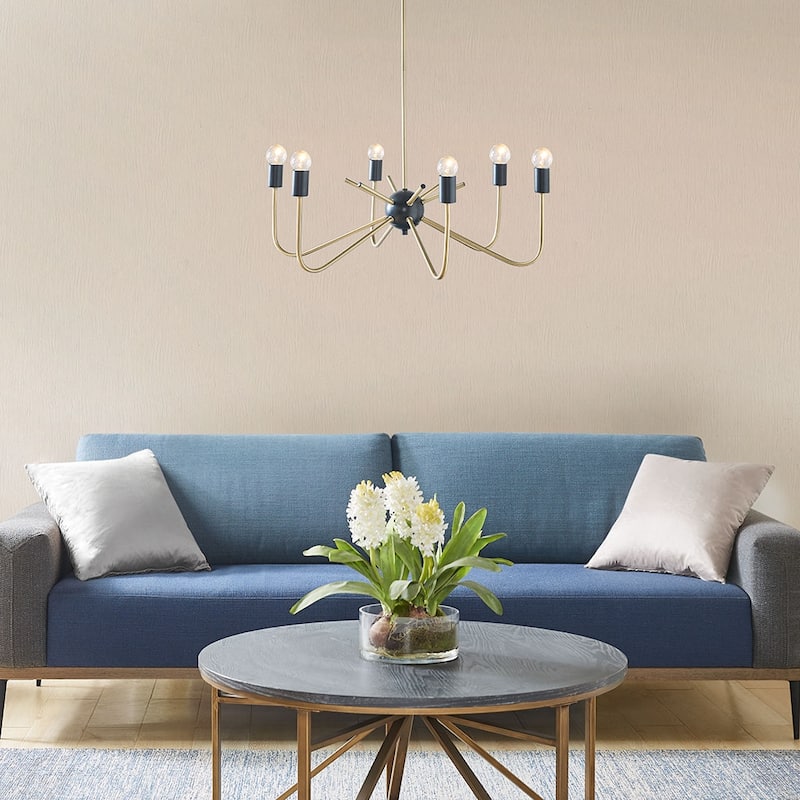 6-Light Metal Chandelier for living room,bedroom,and dining room - Antique Brass+Black