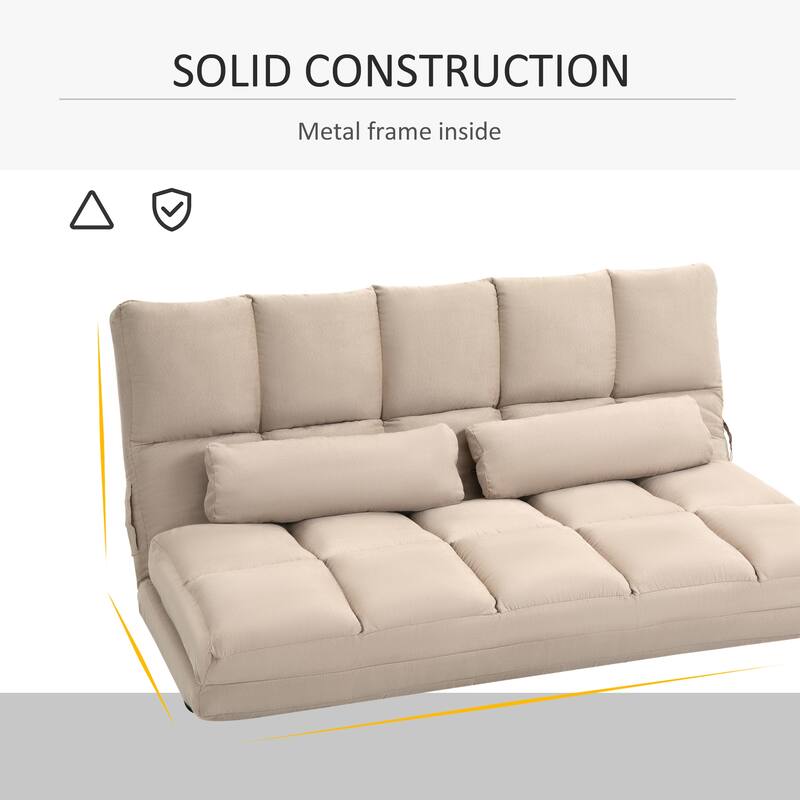 Convertible Floor Sofa Chair, Folding Couch Bed, Guest Chaise Lounge with 2 Pillows, Adjustable Backrest and Headrest