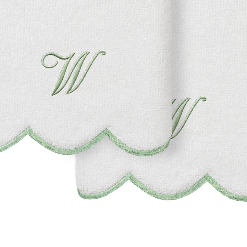 Authentic Hotel and Spa 100% Turkish Cotton Green ADORNIA Scallop Personalized 2 Piece Hand Towel Set - 2 Hand Towels