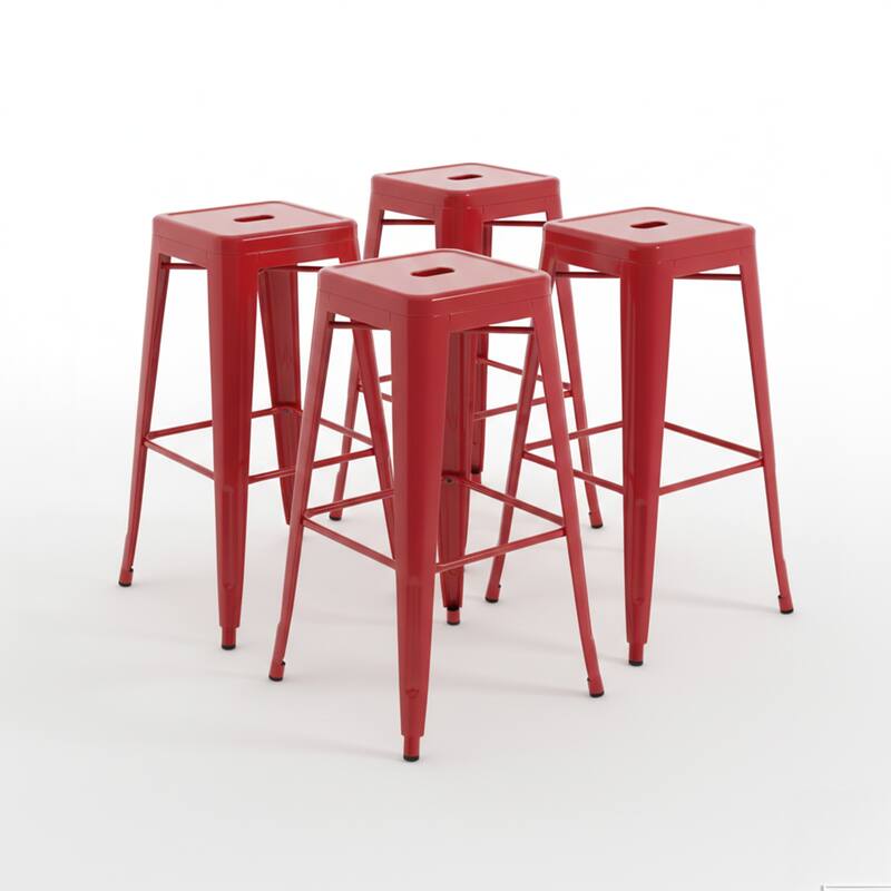 AC Pacific 30 Inch Industrial Stackable Metal BarStools Set of 4 - Red