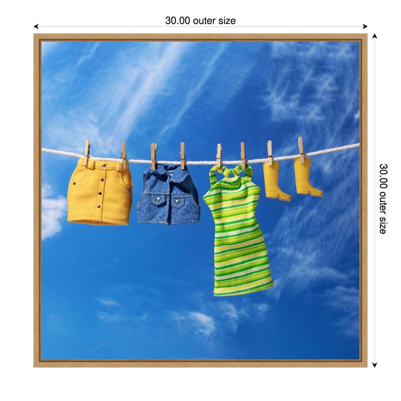 The Laundry Line by Julia Ramiro Framed Canvas Wall Art Print - Sylvie Natural - 30 x 30 in
