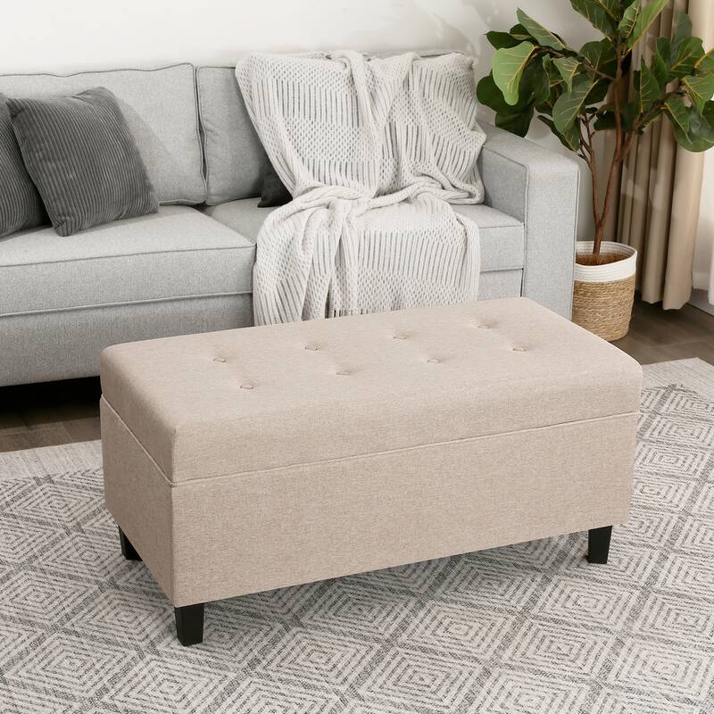 Adeco 40" Faux Leather Storage Ottoman Bench with Tufted Button - 40"X18.8"X16.5"