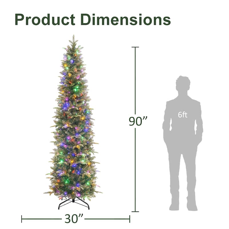 Puleo International 7.5' Pre-Lit Artificial Yardley Spruce Pencil Tree with 350 Dual-Color LED Lights