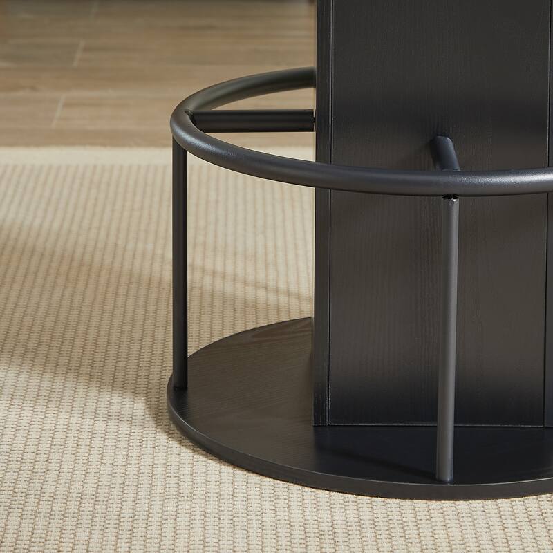 3-Piece Bar Table and Stool Set 31.5-inch round bar table with two stools Compact wooden dining bar with metal ring footrest