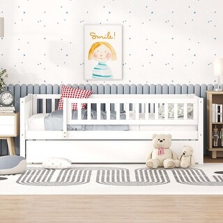 Wood Daybed with Trundle and Fence Guardrails