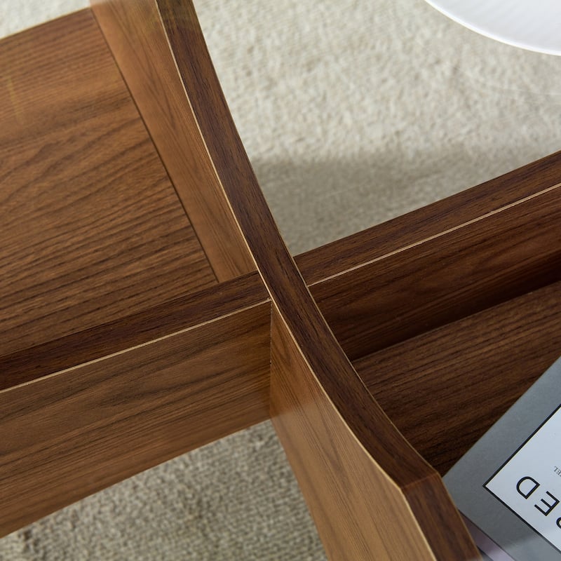 GDFStudio Elowen Tempered Glass Coffee Table with Wood Legs and Multi-Functional Design