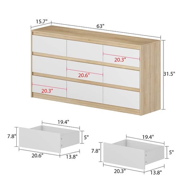 dimension image slide 2 of 4, 63"W 9 Drawer Dresser Accent Dresser for Living Room Bedroom Chest