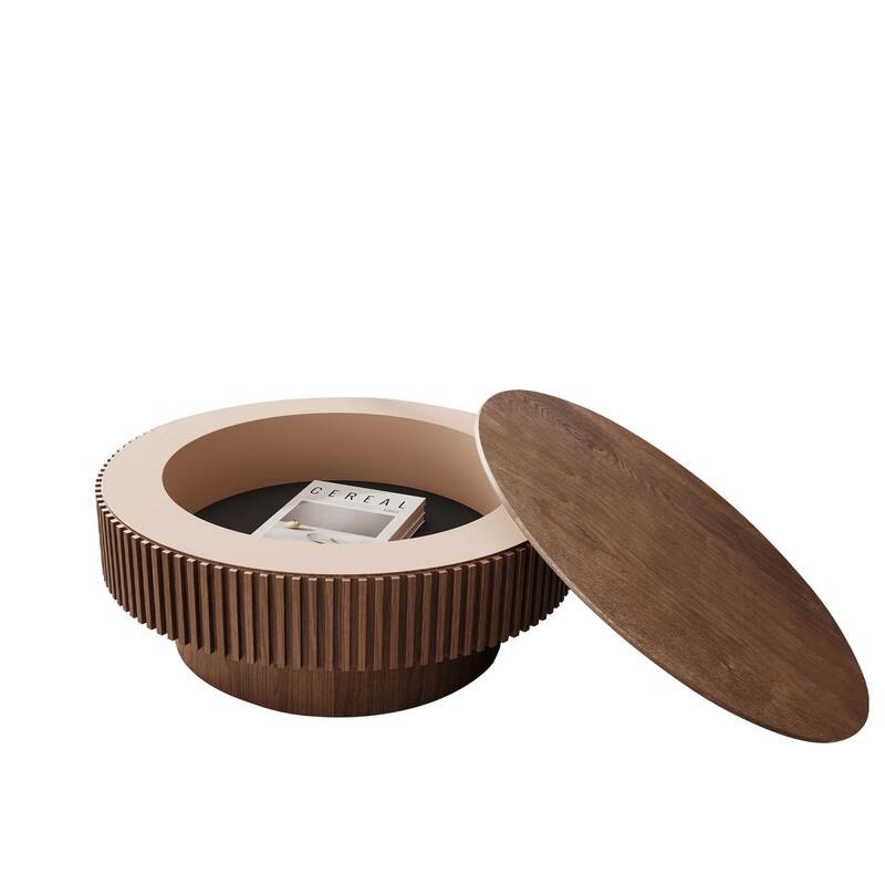 Modern 31.5" Round Coffee Table with Storage Solid Wood Veneer for Living Room and Bedroom Use