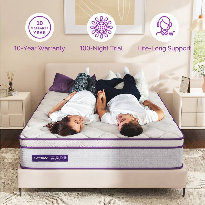 Sersper 10-Inch Medium Euro Top Memory Foam and Pocket Spring Hybrid Mattress