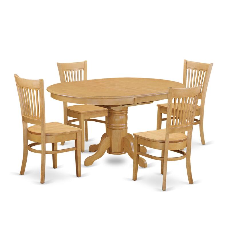 East West Furniture 5 Piece Modern Dining Table Set Includes an Oval Wooden Table and 4 Kitchen Chairs, Oak(Seats Option)