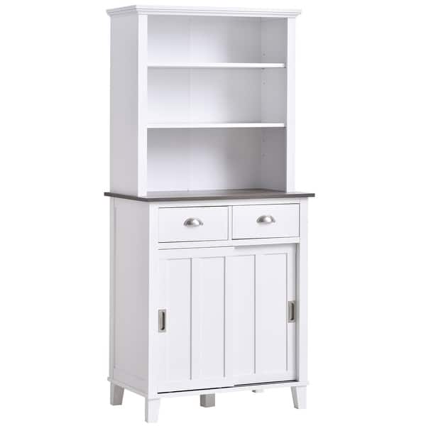 Shop Homcom Freestanding Kitchen Pantry Cabinet Cupboard With Sliding Doors And Open Shelves Adjustable Shelving Black Overstock 32270011
