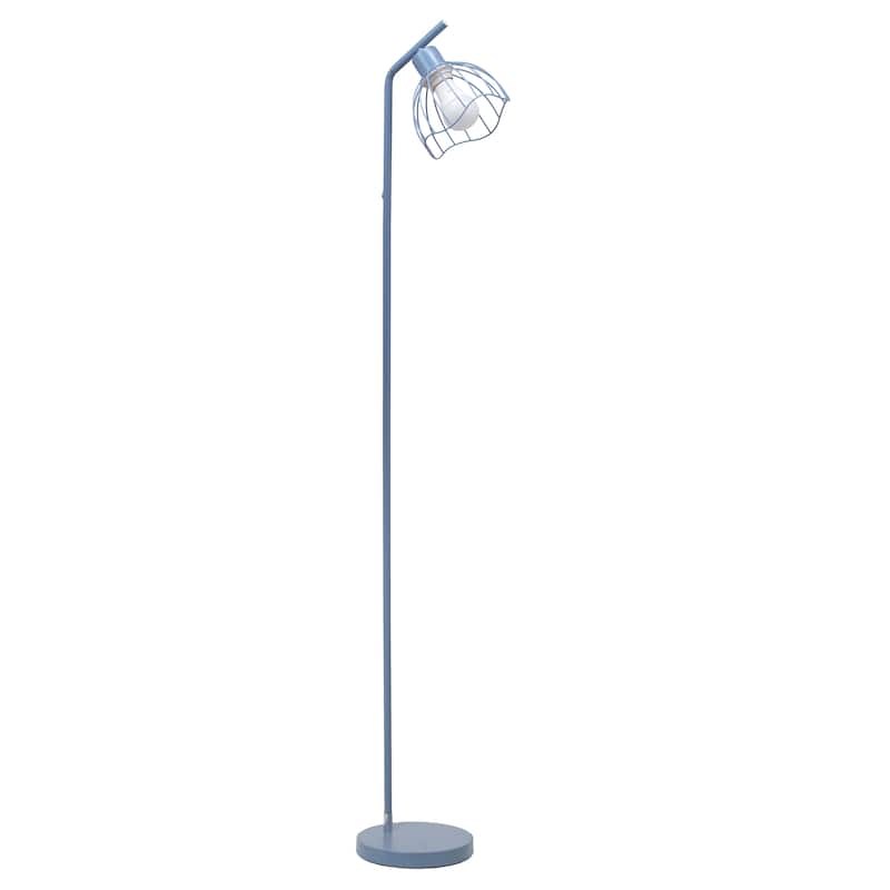 Metal Industrial Cage Floor Lamp with Curved Arm and Rotary Switch - 9.57 x 7.87 x 54.50 in. (L x W x H) - Blue