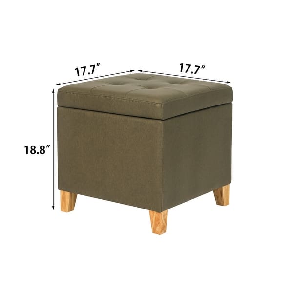 dimension image slide 8 of 15, Adeco Bonded Leather Storage Ottoman Square Tufted Cube Footstool