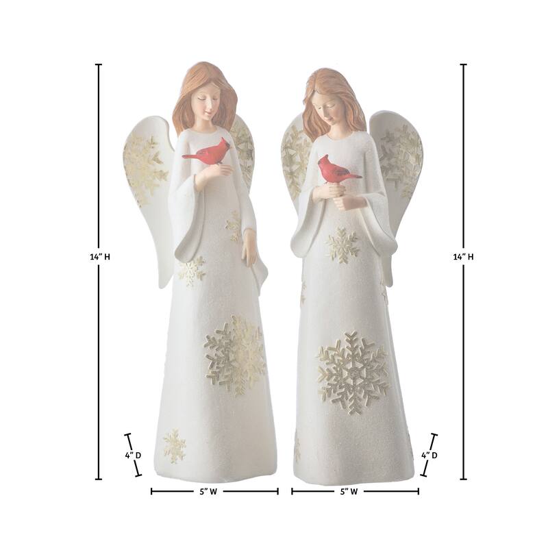 14" Resin Angel With Cardinal Set of 2