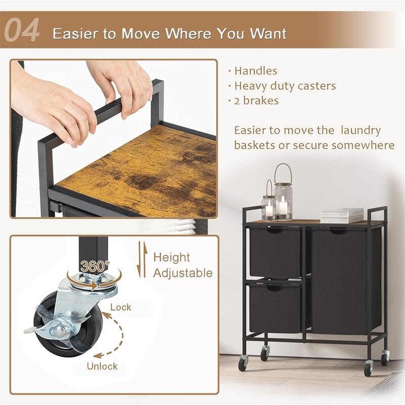 Rolling Laundry Hamper with Shelf - 13"D x 30"W x 31"H
