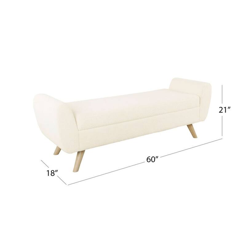 HomePop Modern Sherpa Storage Bench with Wood Legs - Cream