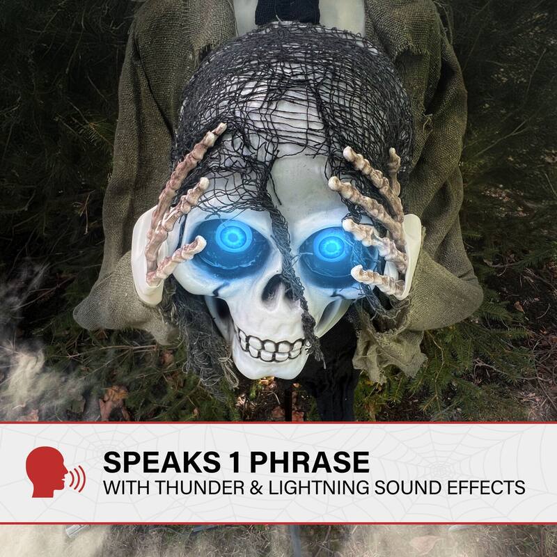 Haunted Hill Farm 53-in. Ghostly Skeleton Holding Head with Animated Eyes, Indoor or Covered Outdoor Halloween Decoration