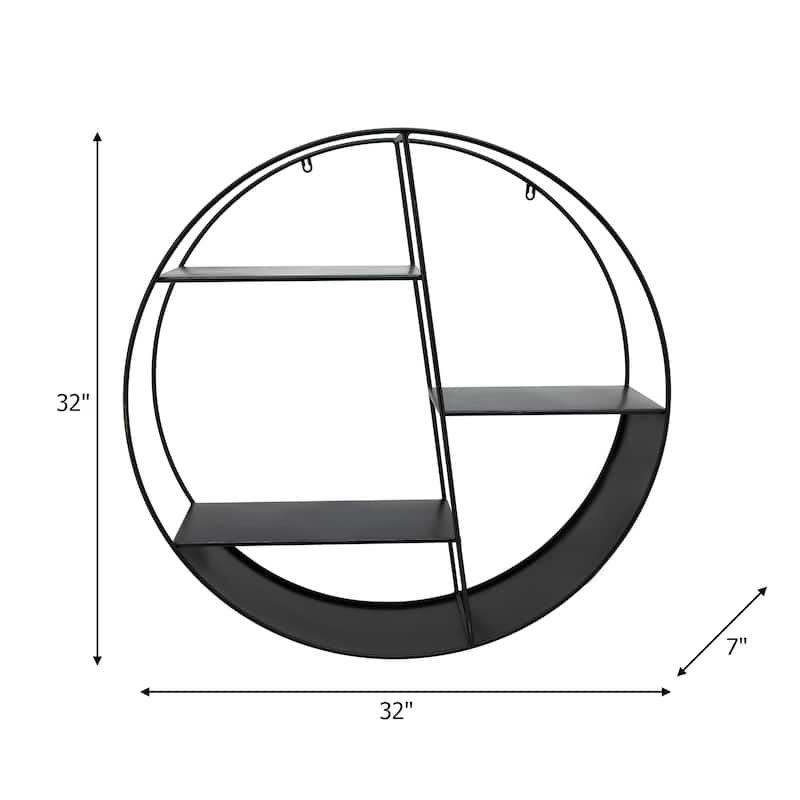 Metal Round Frame and Tiered Open Wall Shelf - Black, 32" - 32.0"